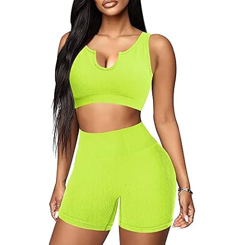 Seamless Workout Sets for Women 2 Piece Yoga Outfits Ribbed High Waist Leggings with Sports Bra Gym Set.JNINTH (Grassgreen, M) Cover