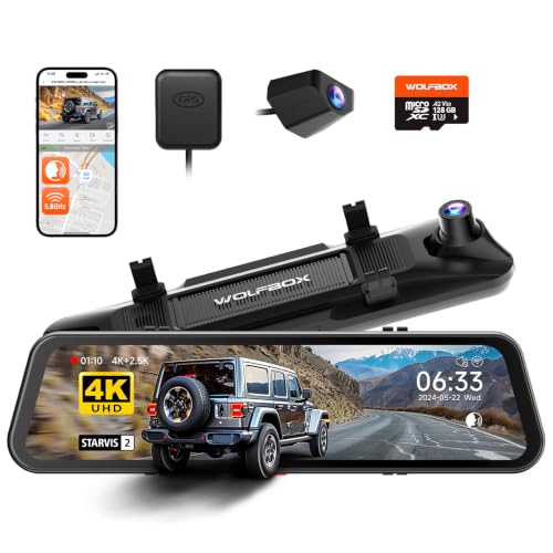 WOLFBOX G900 PRO Mirror Dash Cam with 8MP STARVIS IMX678, 12 inches Rear View Mirror Camera with...