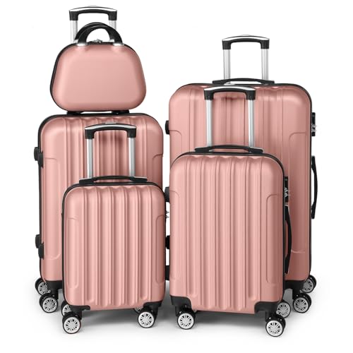 LEADZM Set de 5 Valises de Voyage avec Vanity Case, Valise Grande Taille & Cabine, Set de Bagage pour Voyage, ABS avec roulettes Pivotantes 360°, Cadenas et...