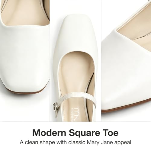 Image of MUSSHOE Square Toe Mary Jane Flats for Women: Comfortable Non-Slip Dressy Business Casual Shoes with Adjustable Strap for Office Work