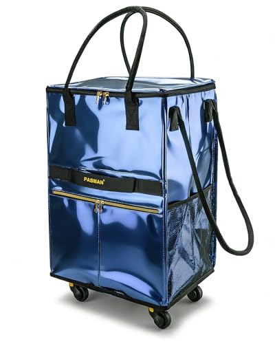 Image of PASMAN Reusable Foldable Rolling Grocery Bag on 5 Wheels