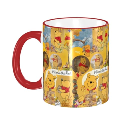 くまのプーさん セラミックマグカップ 食器 大容量コーヒーカップ 330ml 耐熱 おしゃれなマグカップ オフィスホーム用 プレゼントに最適 再利用可能 ギフト 男女兼用 Red
