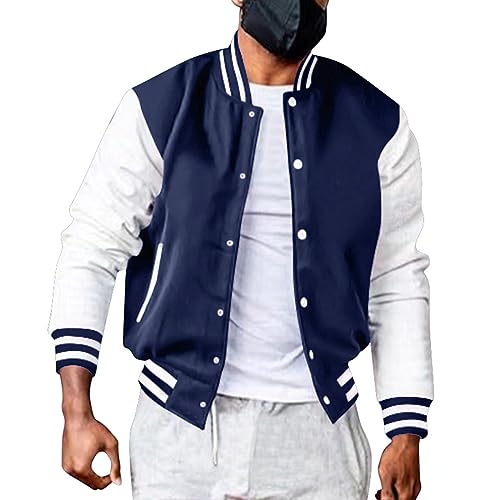 Detachable Hood,Men's Varsity Jacket Vintage Graphic Baseball Jacket Unisex Coats Streetwear 2023 Fashion Slim Fit Athletic Overcoat Navy 3X-Large