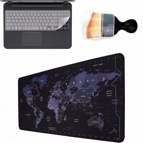 Image of 3-in-1 Computer Accessories Combo | XXL Extended Mouse Pad with Shortcut Keys + Transparent Silicone Keyboard Protector + Keyboard Cleaning Brush | Work from Home Essentials (Midnight Blue)