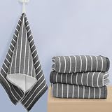 VOOVA & MOVAS 4-Piece Striped Cotton Hand Towels with Hanging Loops | 13x28 Inches, Thick 450GSM | Ultra-Absorbent & Quick-Dry | Soft Bathroom & Face Towels | Classic Black Background White Stripe