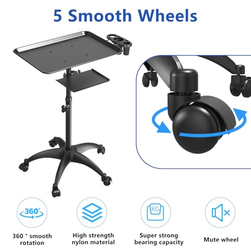 Salon Tray Cart with Storage Platform, Aluminum Tattoo Tray with Wheels Trolley Adjustable Height, Salon Tray Equipment Service Instrument Storage Tray Accessory for Salon & Spa Use, Black - Thumbnail 4