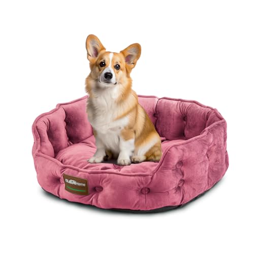 ClevaHome Cat Dog Bed for Small Pets up to 15lbs - Round Cat Beds for Indoor Cats, Machine Washable Comfortable Pet Bed for Puppy and Kitten with Non-Slip Bottom (Plum Pink) - Thumbnail 7