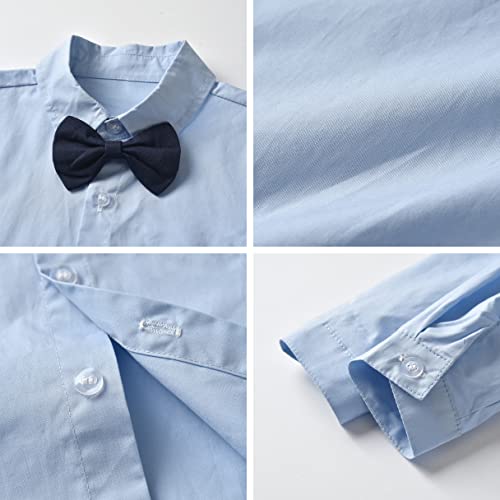 Image of SANGTREE Boys Gentleman Clothes Set, Short Sleeve Shirt with Bowtie + Suspender Pants Outfit, 3 Months - 6 Years