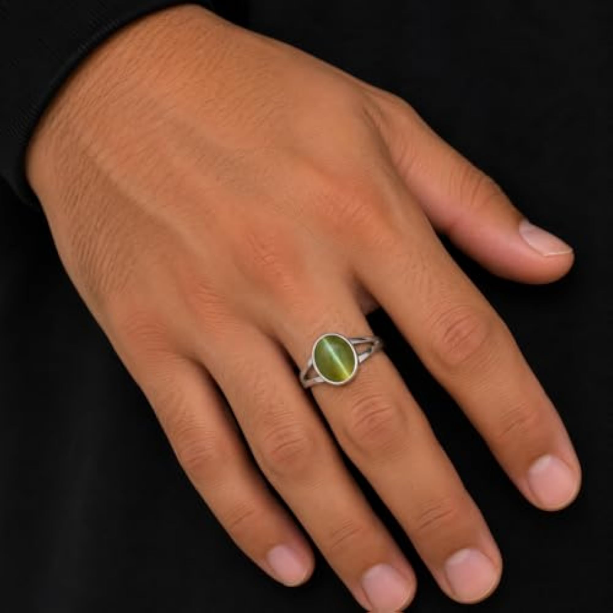 Certified Cat's Eye Lehsunia Adjustable Ring, Panchdhatu
