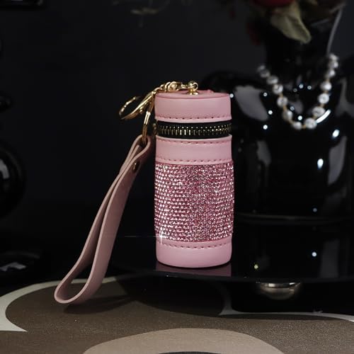 2Pcs Lipstick Case Keychain, Rhinestone Lipstick Organizer Leather Gloss Bag Lip Balm Case for Woman Gifts4