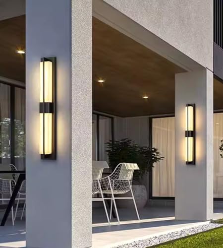 Image of Outdoor Wall Light Fixtures, Exterior Waterproof Lanterns, Porch Sconces Wall Mounted Lighting with Modern Frosted Glass, Black Aluminum Wall Lamps for Patio Front Door Entryway (MODERN BLACK, 24inch)