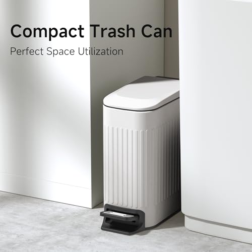 TIPGO-Slim-Bathroom-Trash-Can-with-Lid-Soft-Close-Step-Pedal-6-Liter-16-Gallon-Stainless-Steel-Trash-Bin-Small-Garbage-Cans-for-Bedroom-Office-Kitchen-White TIPGO Slim Bathroom Trash Can with Lid Soft Close Step Pedal 6 Liter 16 Gallon Stainless Steel Trash Bin Small Garbage Cans for Bedroom Office Kitchen White