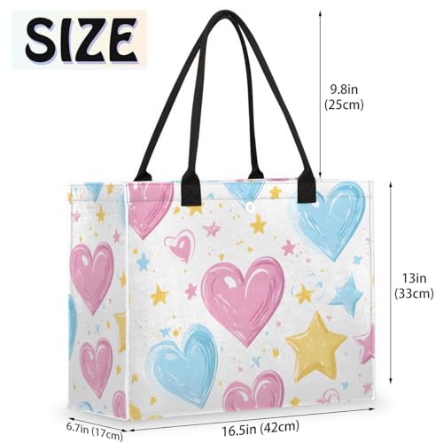 Happy Love Stars Tote Bag for Women Large Beach Bag Reusable Tote Bags for Work Travel Beach Shopping2