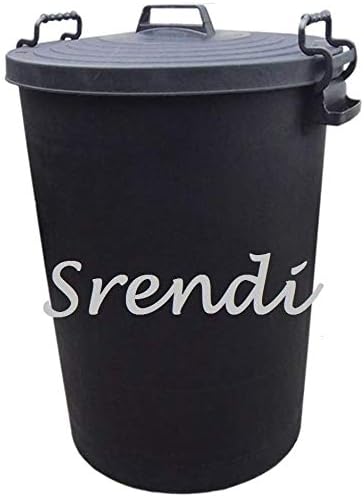Srendi® 110LITRE Large Black Plastic Dustbin Garden Storage/FEED STORGE Unit Bin Clip On Locking Lid Heavy Duty for Rubbish Waste Animal Feed (1)