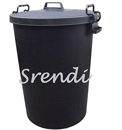 Srendi® 110LITRE Large Black Plastic Dustbin Garden Storage/FEED STORGE Unit Bin Clip On Locking Lid Heavy Duty for Rubbish Waste Animal Feed (1)