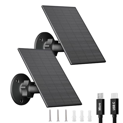 FUTUREZEN 2W Solar Panel for Security Camera Outdoor 5V USB/Type-C Solar Charger Compatible with Rechargeable Battery Cameras IP65 Waterproof 360 Adjustable Mount 7.2ft Cable (2 Pack Black)