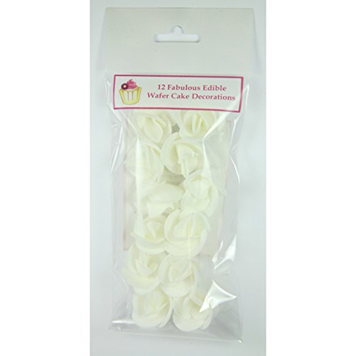 12 White Roses- Beautiful Edible 3d Wafer Cake Decorations - Afbeelding 3