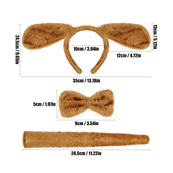 3 pieces dog costume set dog ears headband tail and bow tie animal fancy dress dog costume kit party accessories for halloween,birthday,christmas,cosplay dress up party decorations - image 3