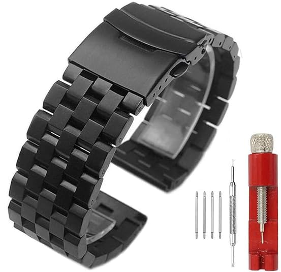 Hstrap Brushed Silver/Black 316L Metal Watch Band Solid Stainless Steel Watch Bands Bracelet Strap 20mm/22mm/24mm Double Locking Clasp Replacement Strap for Men Women