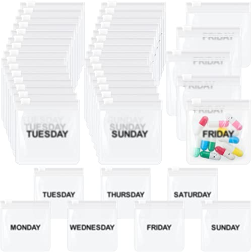 Image of Sherr 35 Pcs Pill Pouch Bags with Zipper Pill Pouch Set Travel Reusable Translucent Medicine Organizer Self Sealing Plastic Bag with Slide Lock for Storage(Simple Colors,3 x 3 Inch,Week Style)