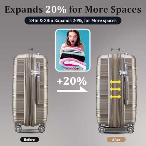 Luggage Set 4 Piece with Spinner Wheel, TSA Approved Expandable Hardshell Suitcase, Lightweight Travel Family Set for Men and Women(Champagne)3