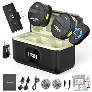 NEEWER Wireless Lavalier Microphone System Compatible with iPhone Android Phone PC Laptop Computer, Noise Cancelling Mini Lapel Mic Set with USB C OTG Charging Case 24H Battery 200m Long Range, KM18