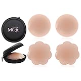 MUQU Womens Silicone Pasties - Breast Petals Reusable 2 Pairs Adhesive Silicone Nipple Cover for Dress Pink