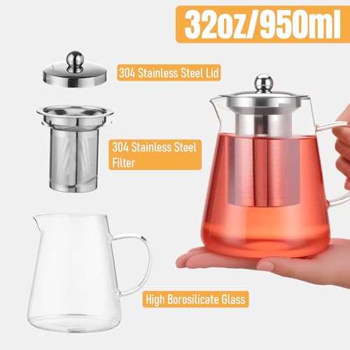 Image of Baalaka Glass Teapot 33oz /950ml, Tea Pot with Removable Infusers for Loose Tea, Borosilicate Glass Tea Kettle Tea Maker Stovetop for Camping, Tea Infuser for Loose Leaf Tea Travel