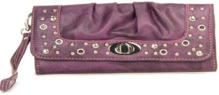Púrpura Studded Turnlock Wristlet cartera
