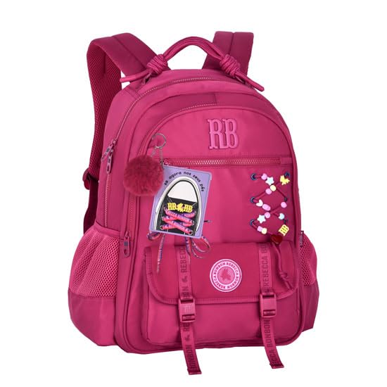 Mochila Costas Rebecca Bonbon Beaded Fun Cadarços Pompom Rb Reforçada Feminina Escolar (Rosa)
