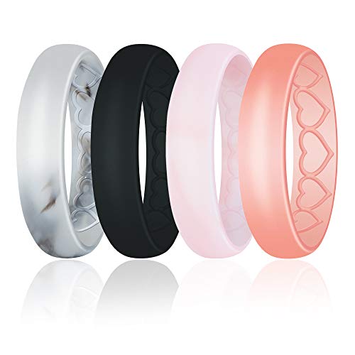 Women silicone wedding breathable rings, stylish heart pattern, r…