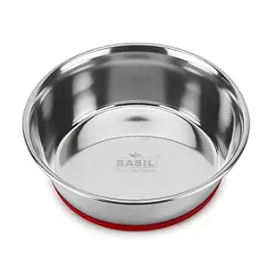 Basil Stainless Steel Heavy Dish Anti Skid Food, Water Feeding Bowls & Silicon Bottom (Size- Small(500ml)) for Dogs, Cats Pets