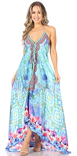 Image of Sakkas Lizi Womens Maxi High-Low Halter Handkerchief Long Dress Beach Party