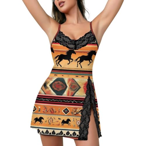 Supdreamc Ultra Soft Women Lace Edge Aztec Sleep Dress