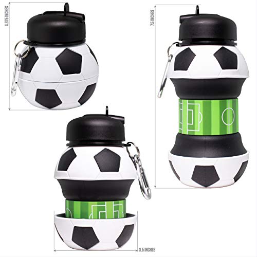 Maccabi-Art-Clip-On-Collapsible-BPA-Free-Silicone-Soccer-Ball-Water-Bottle-for-Kids-18-Oz-Size