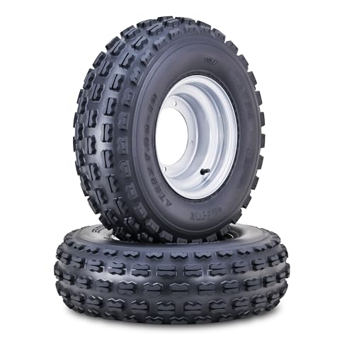 WANDA 22X7-10 ATV Tire & Wheel 22X7X10 with 4 Lugs on 156mm PCD 2+3 offset Silver Wheel Rim...