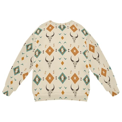JUNZAN Western Cow Skulls Geometric Vintage Little Boys Sweatshirts Hoodies Fleece Boys Sweat Shirt Sports 4T2