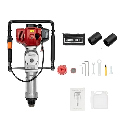Gas-Powered T Posts Driver 52cc 1900W Gasoline Piling 2 Stroke 2230BPM Pile Driver Hammer Handheld Fence Pile Driver 2 Post Driving Heads for T&Y Piling