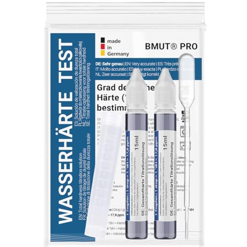 Wasserhärte messen | Test Set Deutscher Härtebereich | Titrierlösung | weich, mittel, hart | Titration | Messbereich 0-30 °dH – Kalk prüfen (2x15ml)