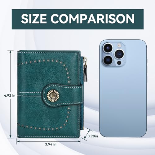 Womens Wallet Small Bifold Leather Pocket Wallet Large Capacity Rfid Blocking Card Holder Zipper Coin Purse with 16 Card Slots & 2 ID Window-Peacock Blue2
