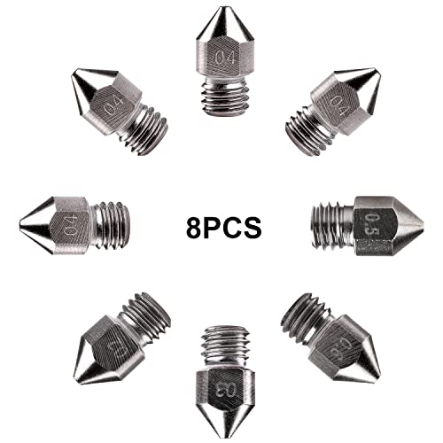 Creality 8 Pcs 3D Printer Hardened Steel Mk8 Nozzles, Upgraded Tungsten All Metal Extruder Nozzles 0.2Mm, 0.3Mm, 0.4Mm, 0.5Mm, 0.6Mm For Creality Ender 3 Ender 3 V2 Ender 3 Pro Cr-10 #TOP1