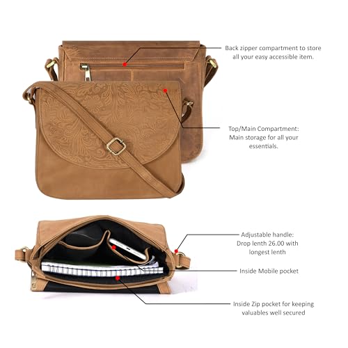 Image of Genuine Leather Shoulder Crossbody Purse For Women with Adjustable Strap, Mobile Pocket & Outside & Inside Zipper