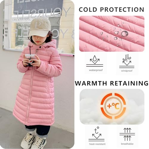 Boys Girls Long Lightweight Hooded Puffer Jacket Packable Autumn and Winter Long Down Coats3