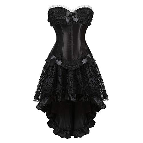 LFFW Corset Talla Grande Cisne Deshuesada corsé Bustier con Conjunto de Falda (EU(46-48) 5XL, Black)