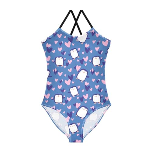 Hearts Penguin Girls One Piece Swimsuits Love Sport Halter Swimwear Beach Bathing Suit 7-8T Multi