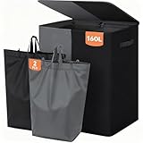 Cesta para Ropa Sucia con Tapa,160L Bote de Ropa Sucia con Division, Sesto de Ropa Sucia con Asa Lateral y 2 Bolsa...