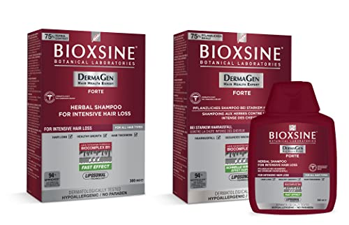 BIOXSINE BOTANICAL LABORATORIES 2 x Forte Shampoo bei starkem Haarausfall für Frau und Mann mit pflanzlichem Haarwaschmittel das Haarwuchs beschleunigen