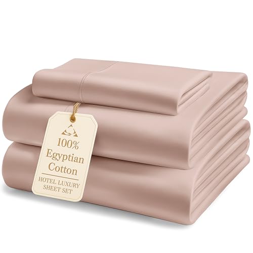 Image of LANE LINEN Luxury 100% Egyptian Cotton Bed Sheets Twin Size, Fully Elasticized Reinforced 16 Inch Extra Deep Pocket Twin Sheets, Soft & Comfy Sateen Weave for Silky Finish-Vintage Petal