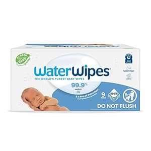 WaterWipes Plastic-Free Original Baby Wipes, 99.9% Water Based Wipes, Unscented & Hypoallergenic for Sensitive Skin, 540 Count (9 packs), Packaging May Vary