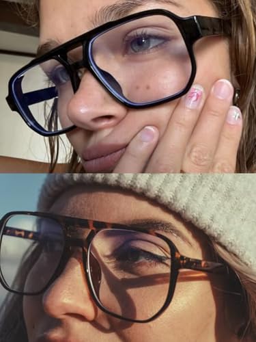 Image of Mirkcittle Retro Square Aviator Blue Light Blocking Glasses for Women Men Oversized Pilot Eyeglasses Fake Nerd Frame